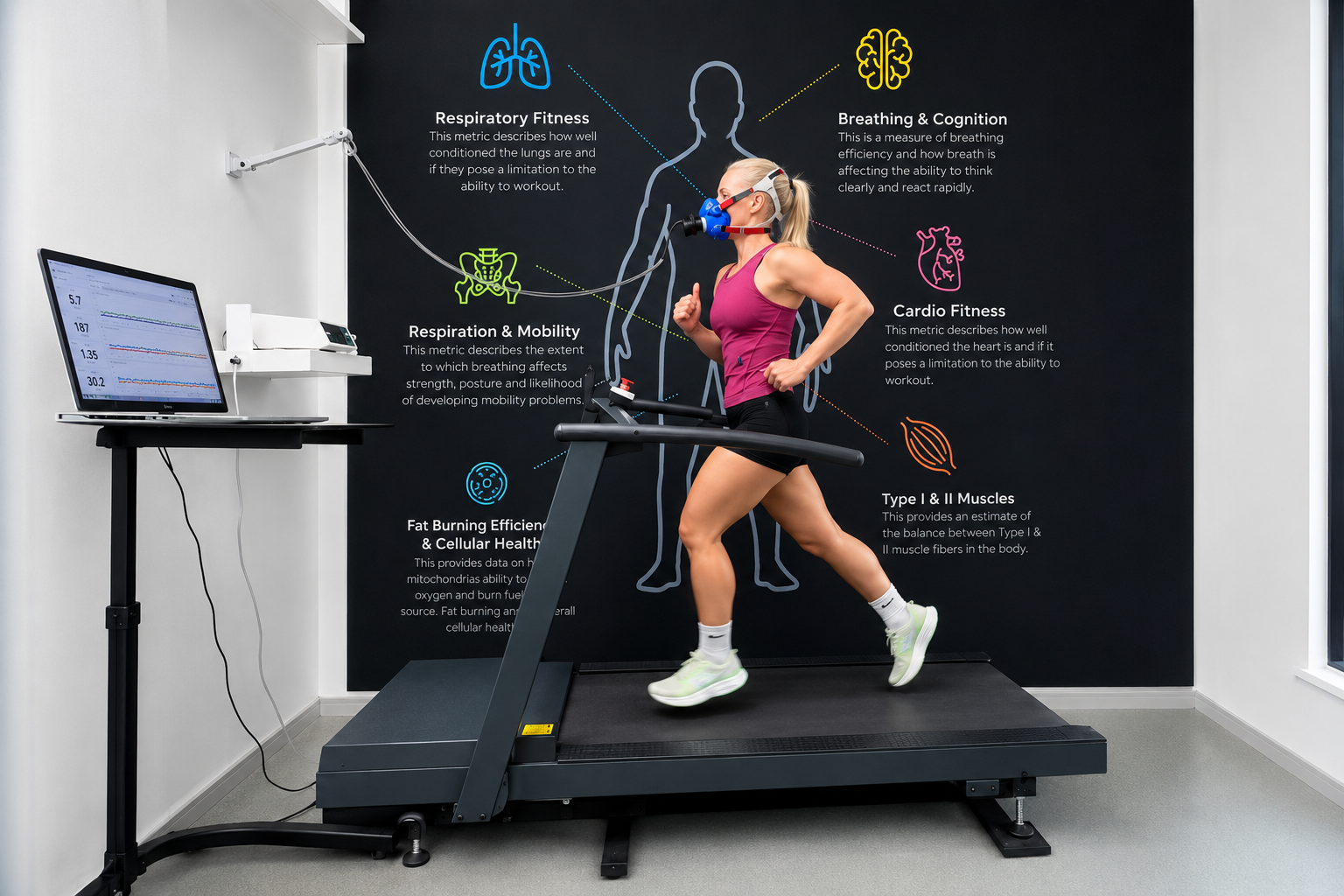 Sports performance testing on a treadmill with respiratory and metabolic analysis at Costa Sports Medicine